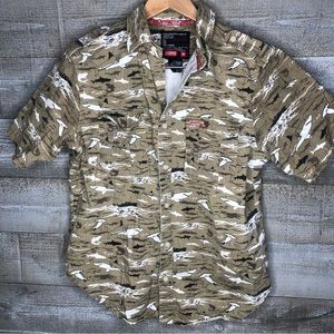 Akademiks canvas shark printed button down shirt